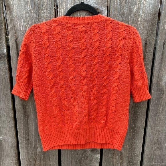 Women's Banana Republic Sweater Red Orange Cable Knit M Wool Blend Button SS - Picture 6 of 11